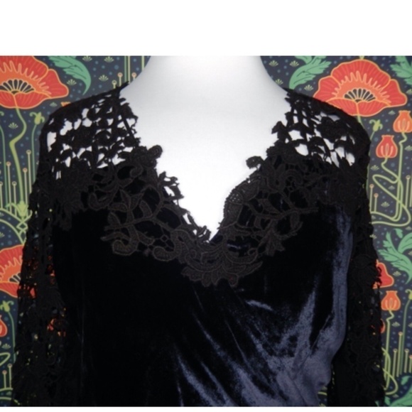 Elie Tahari Midnight Blue Black Velvet Lace Sleeve Blakely Dress 10 - Picture 4 of 8
